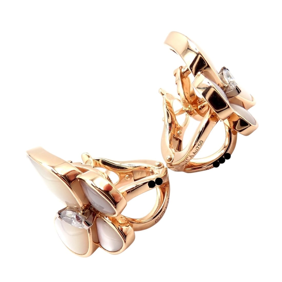 Van Cleef & Arpels 18k Rose Gold Diamond MoP Two Butterfly Earrings Cert - 4