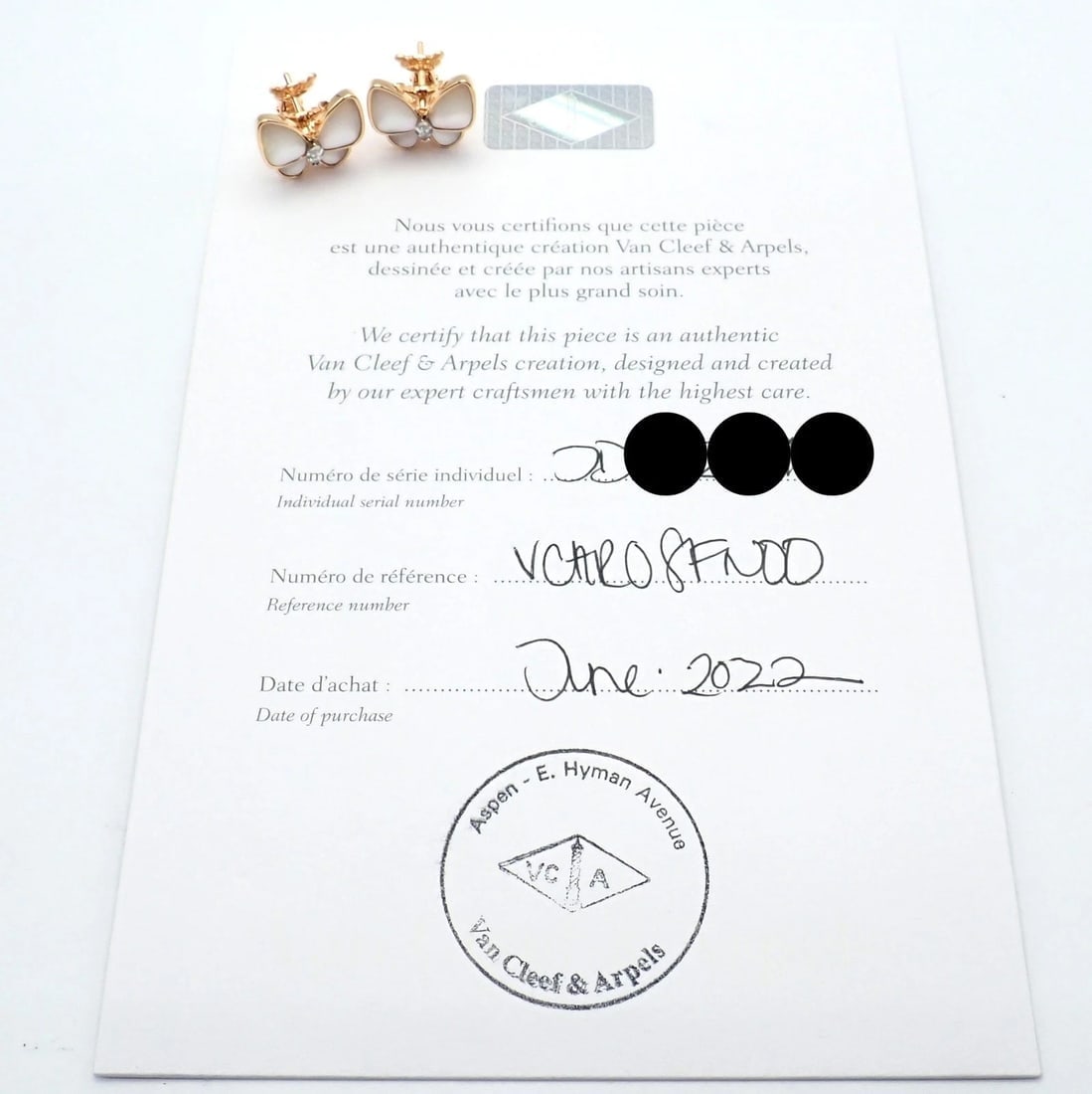 Van Cleef & Arpels 18k Rose Gold Diamond MoP Two Butterfly Earrings Cert - 5