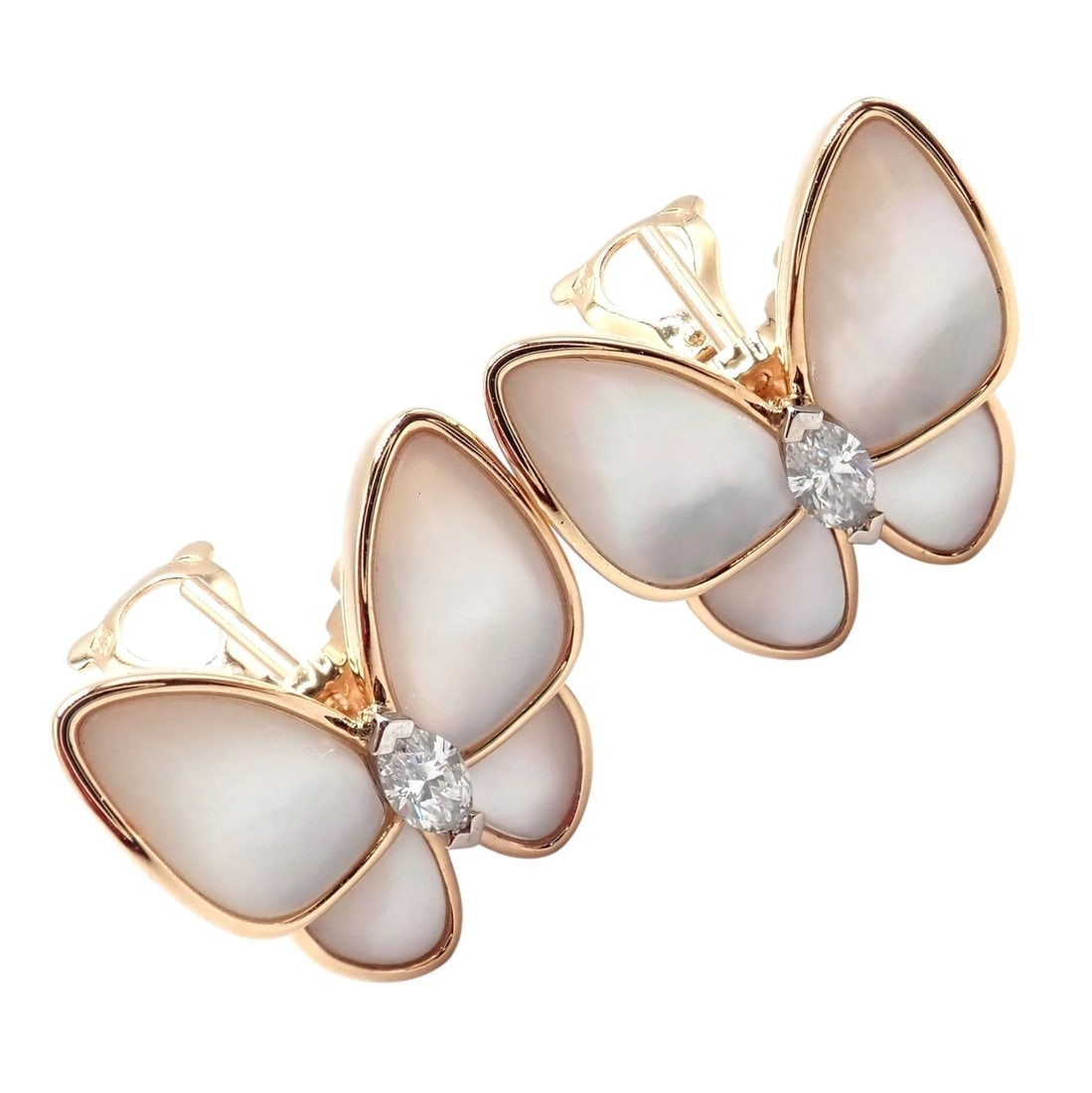 Van Cleef & Arpels 18k Rose Gold Diamond MoP Two Butterfly Earrings Cert - 9