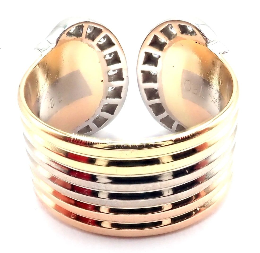 Authentic! Cartier Diamond Double C 18k Tri-Color Gold Band Ring Size 52 US 6 - 4