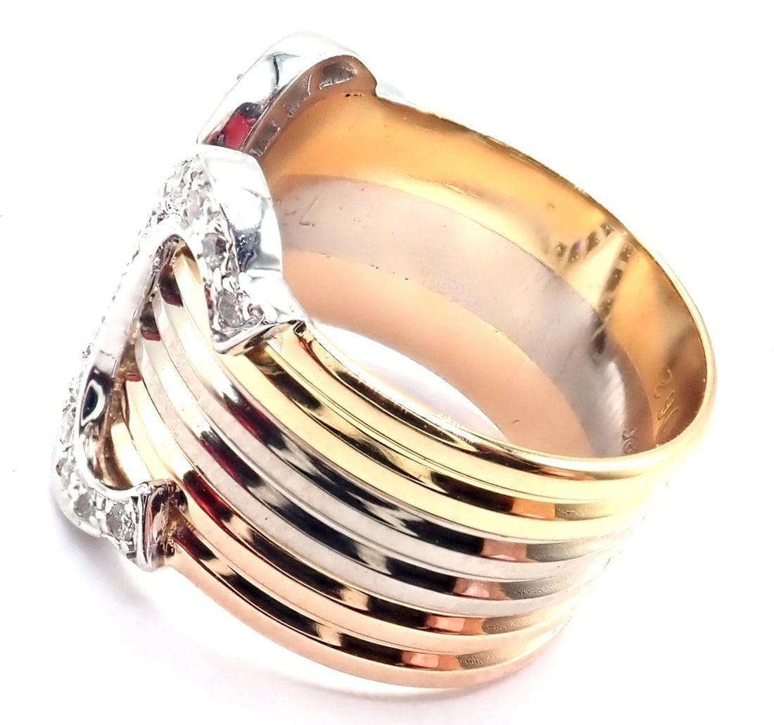 Authentic! Cartier Diamond Double C 18k Tri-Color Gold Band Ring Size 52 US 6 - 5