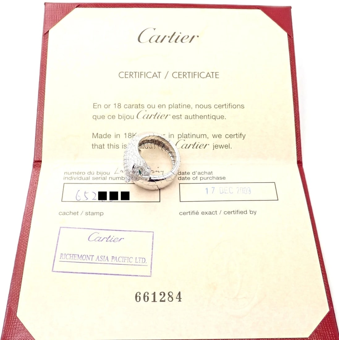Authentic! Cartier Panther 18k White Gold Diamond Emerald Onyx Band Ring Cert. - 4