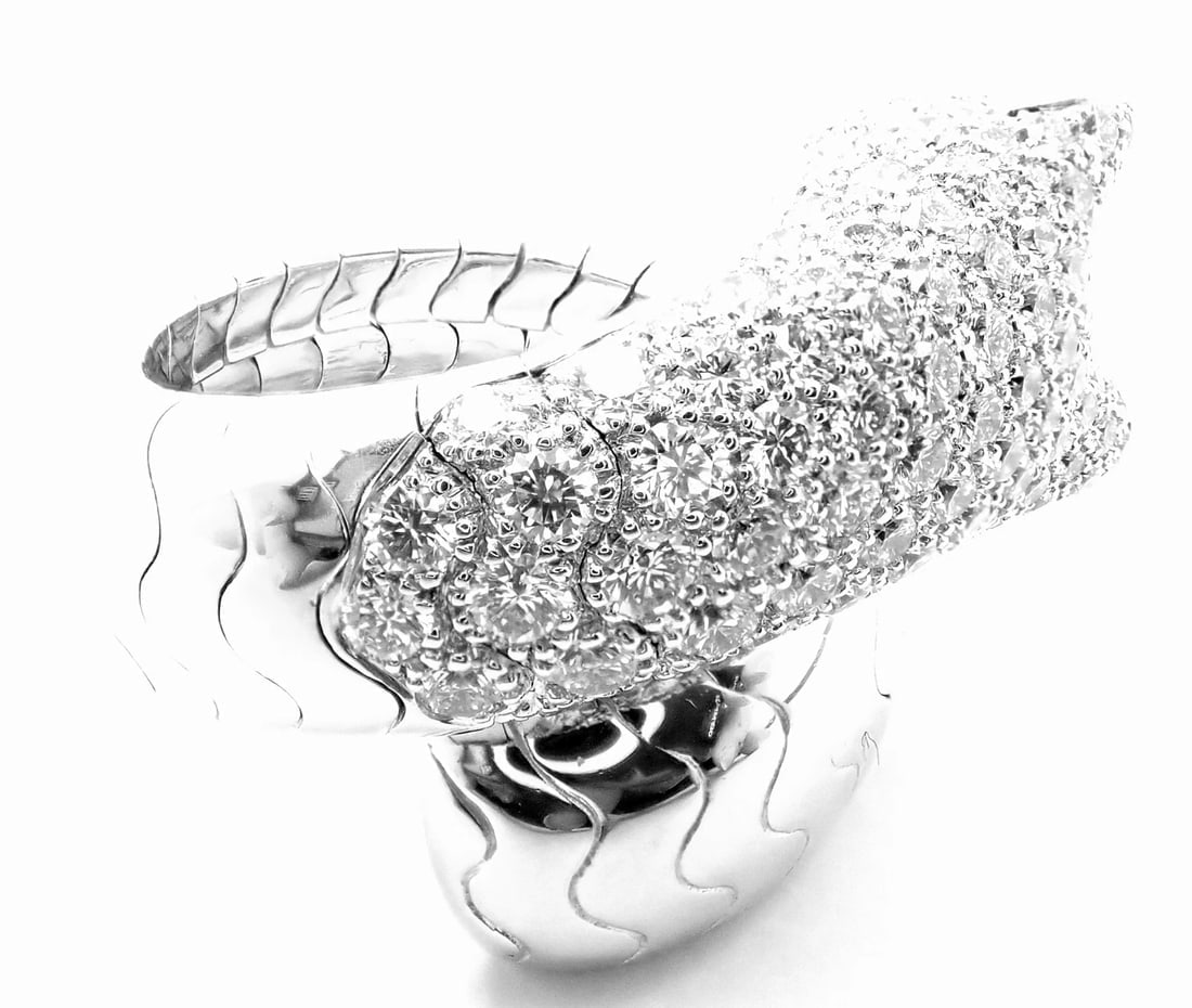 Authentic! Cartier Panther 18k White Gold Diamond Emerald Onyx Band Ring Cert. - 7