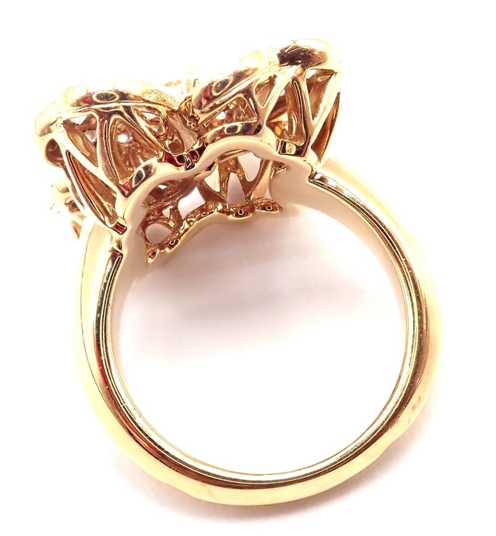 Authentic! Van Cleef & Arpels Cosmos 18k Yellow Gold Diamond Medium Model Ring - 8