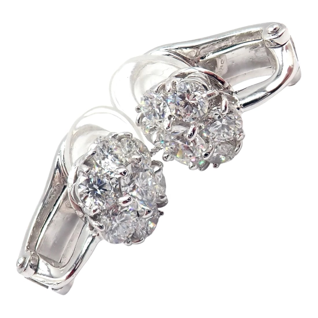 Authentic! Van Cleef & Arpels Platinum Diamond Fleurette Flower Earrings - 7
