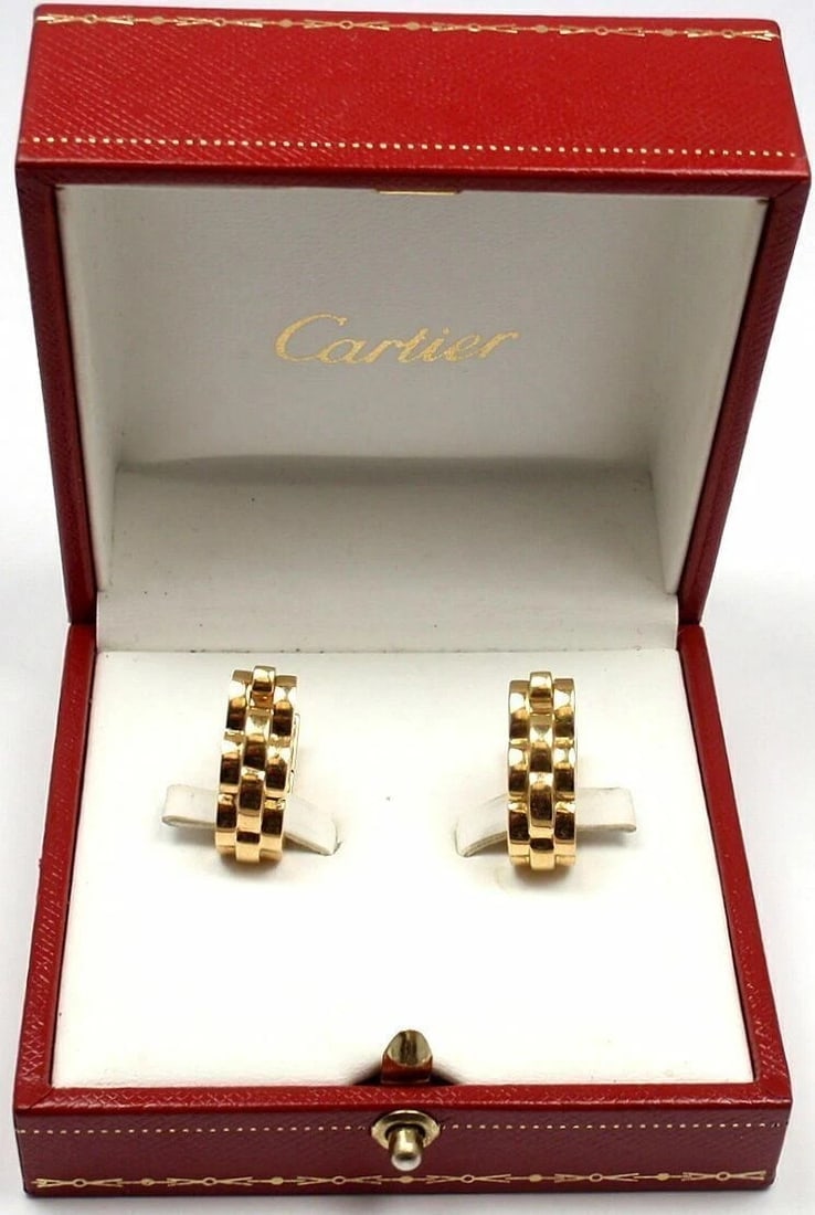 Authentic! Cartier Panthere Maillon 18k Yellow Gold Stirrup Cufflinks - 7