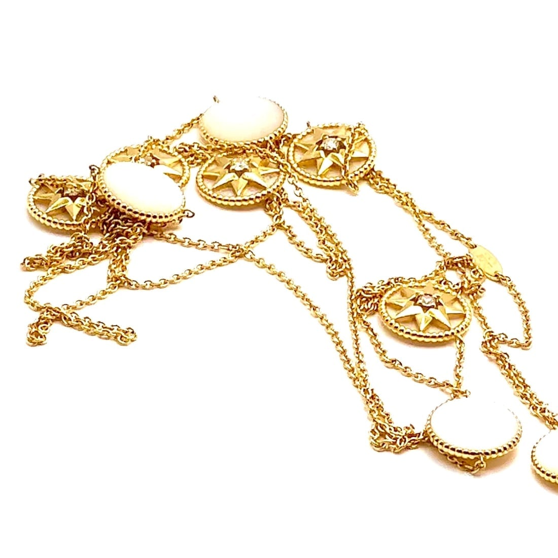 Christian Dior 18k Gold Rose De Vents Mother Of Pearl Diamond 42" Long Necklace - 2