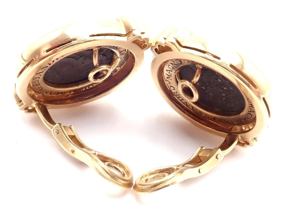 Vintage Bulgari Bvlgari 18k Yellow Gold Alexander The Great Coin Moneta Earrings - 4