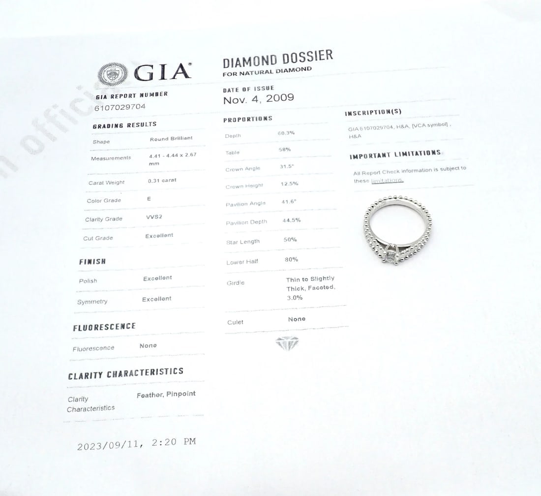 Authentic! Van Cleef & Arpels Estelle Platinum .31ct Diamond Solitaire Ring GIA - 10