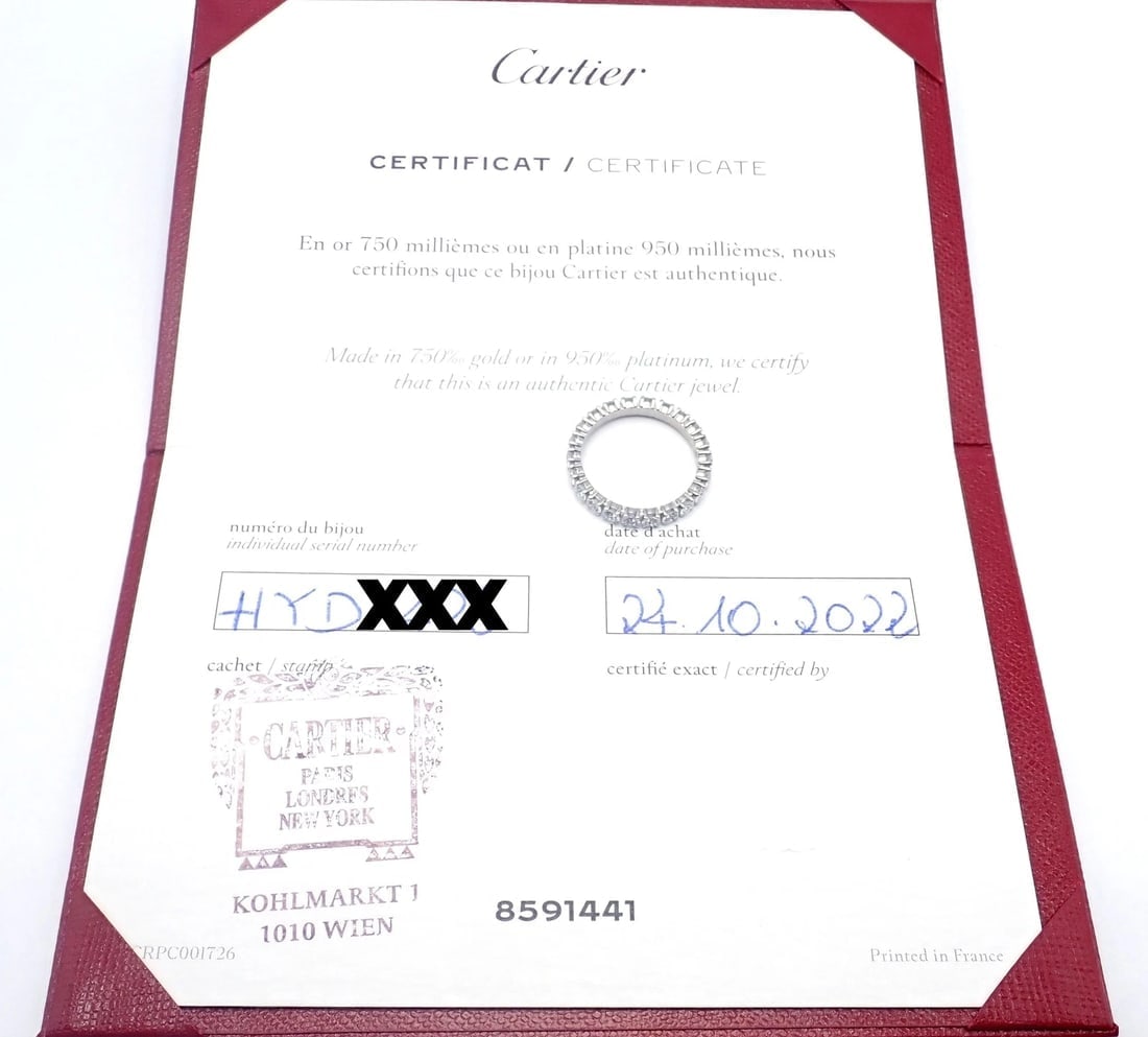 Authentic! Cartier Destinee Platinum Full Diamond Wedding Band Ring Size 6 Cert. - 9