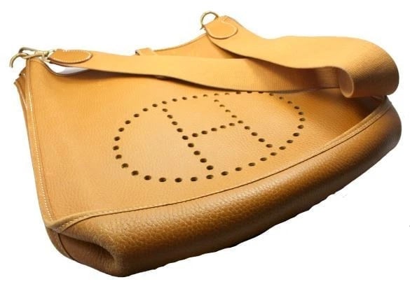 Authentic! Hermes Evelyne Natural Tan Clemence Leather GM Handbag Purse - 2