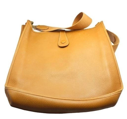 Authentic! Hermes Evelyne Natural Tan Clemence Leather GM Handbag Purse - 4