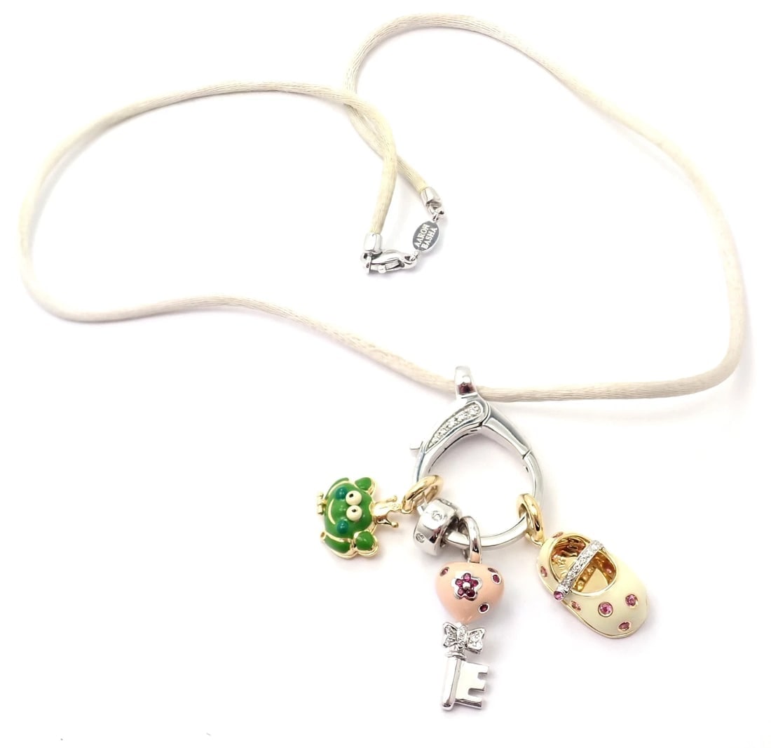 Authentic! Aaron Basha 18k White Gold Diamond Enhancer 3 Charms Spacer Necklace - 8