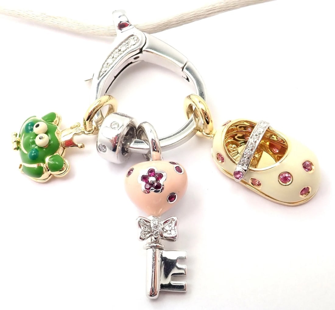 Authentic! Aaron Basha 18k White Gold Diamond Enhancer 3 Charms Spacer Necklace - 9