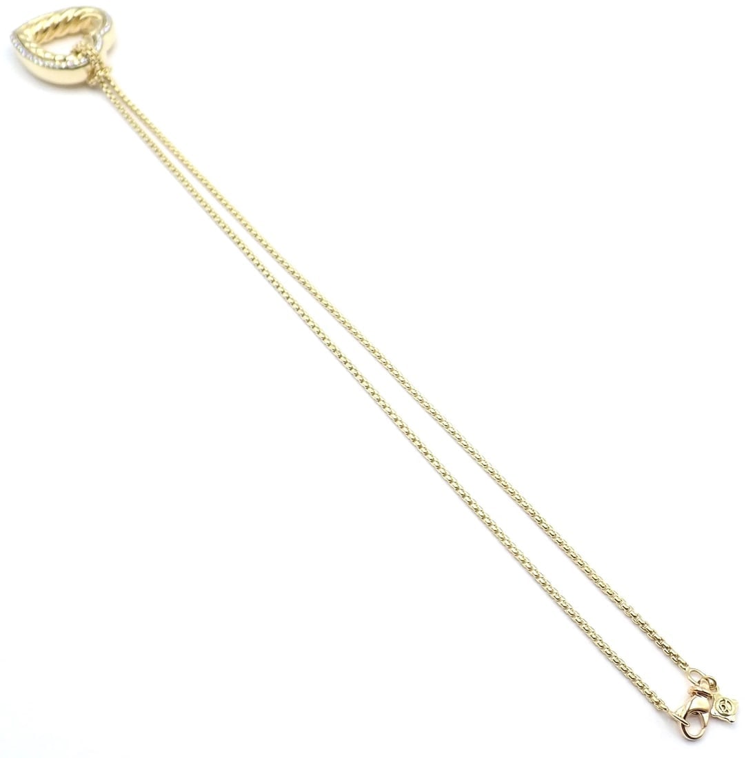 David Yurman Cable 18k Yellow Gold Diamond Large Heart Pendant Chain Necklace - 9