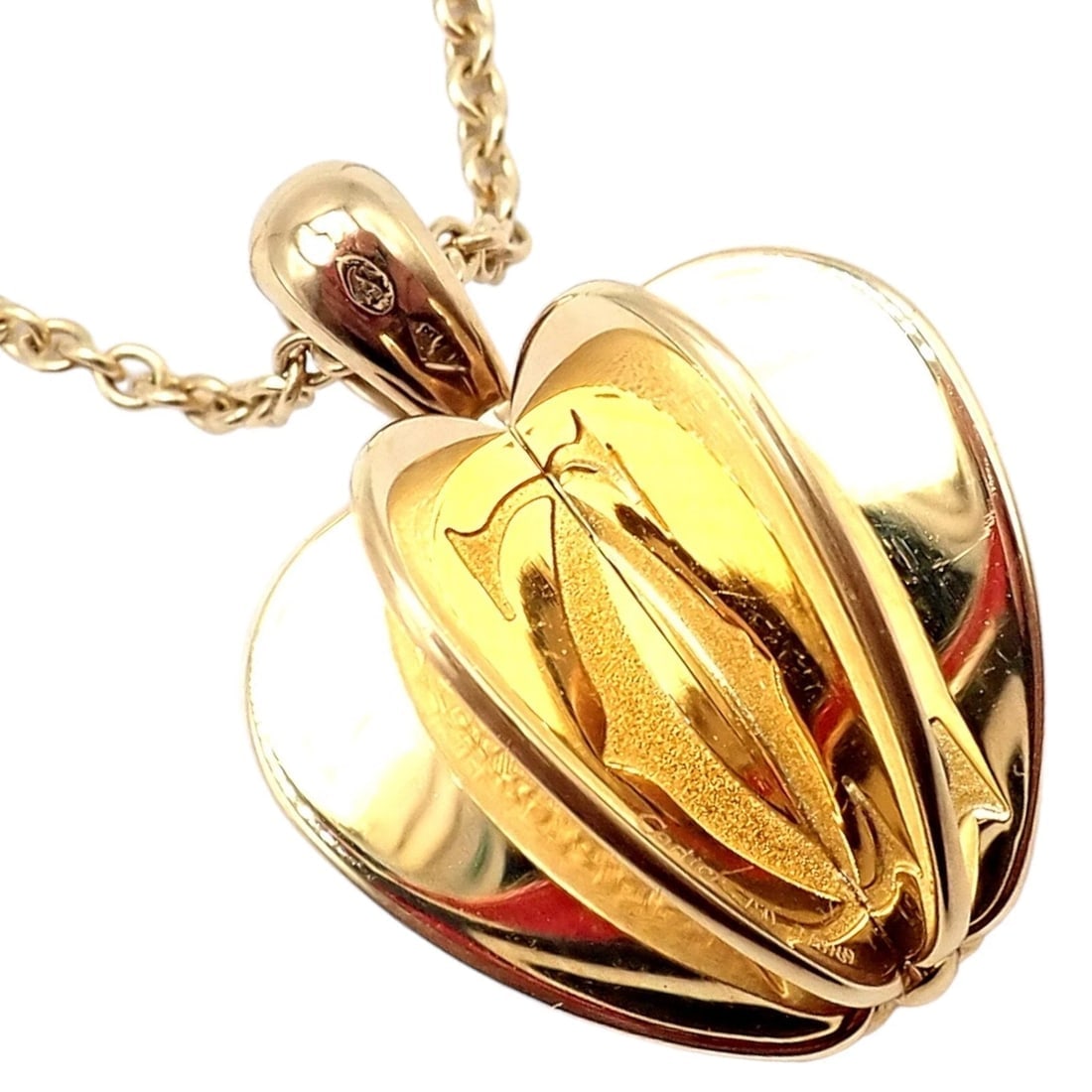 Rare! Cartier 18k Yellow Gold Double C 3D Apple Pendant Chain Necklace - 7