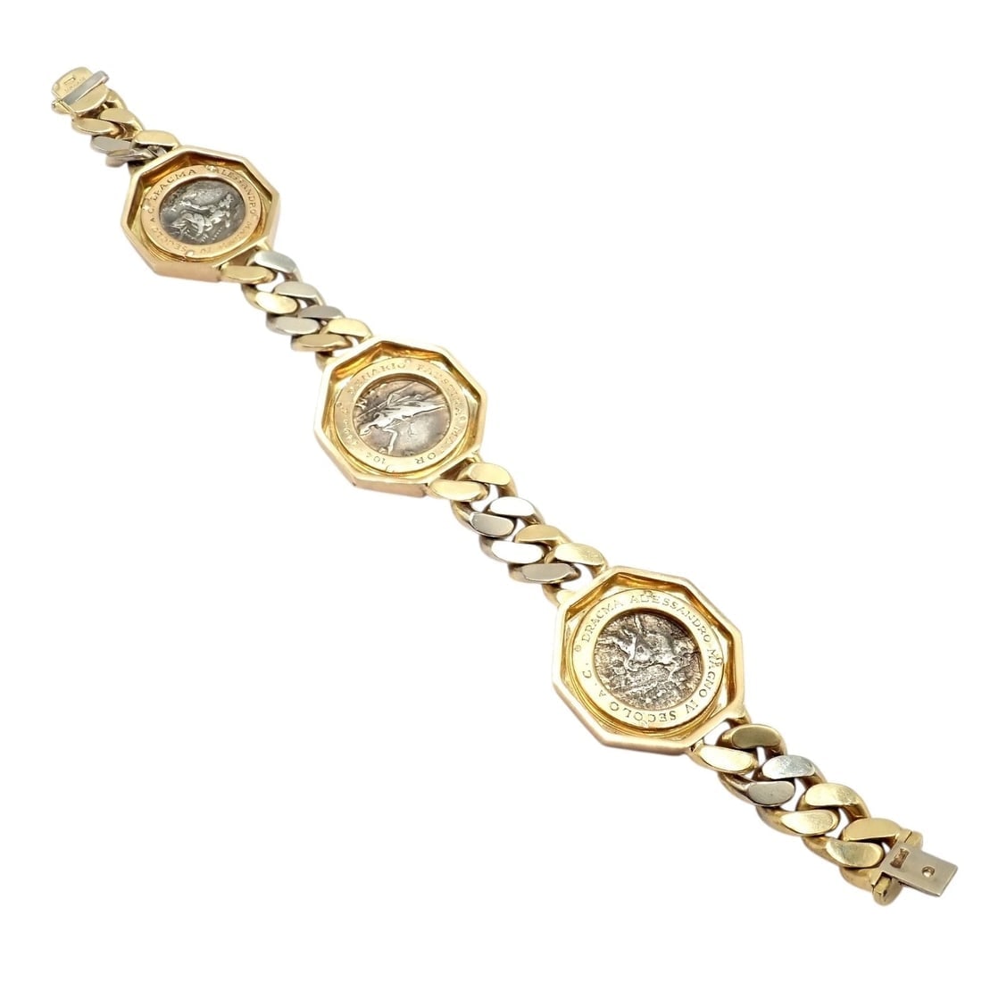 Rare! Bvlgari Bulgari 18k Gold Diamond Monete Antique Large Coin Link Bracelet - 13