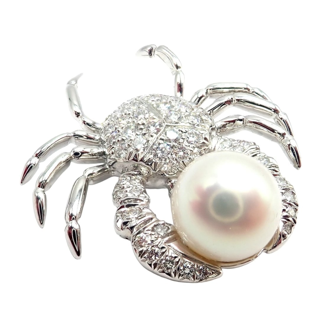 Rare! Authentic Tiffany & Co Platinum Crab 1.50ct Diamond 9mm Pearl Pin Brooch - 11