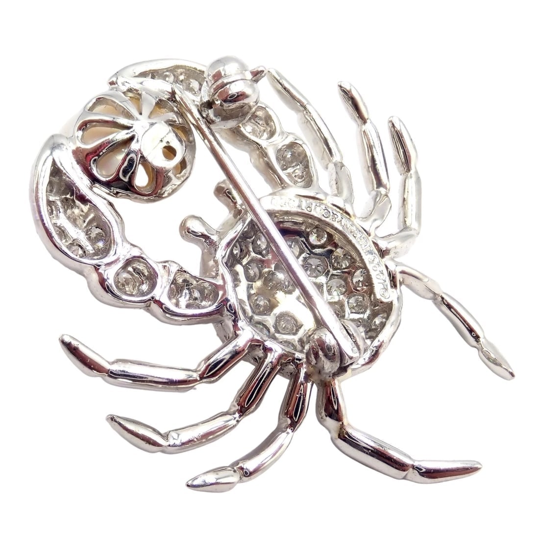 Rare! Authentic Tiffany & Co Platinum Crab 1.50ct Diamond 9mm Pearl Pin Brooch - 6