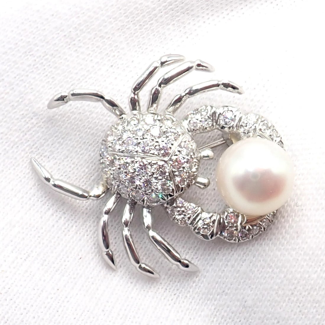 Rare! Authentic Tiffany & Co Platinum Crab 1.50ct Diamond 9mm Pearl Pin Brooch - 8