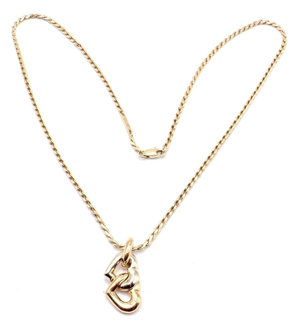 Authentic! Cartier 18k Yellow White Gold Double Heart Pendant Chain Necklace - 3