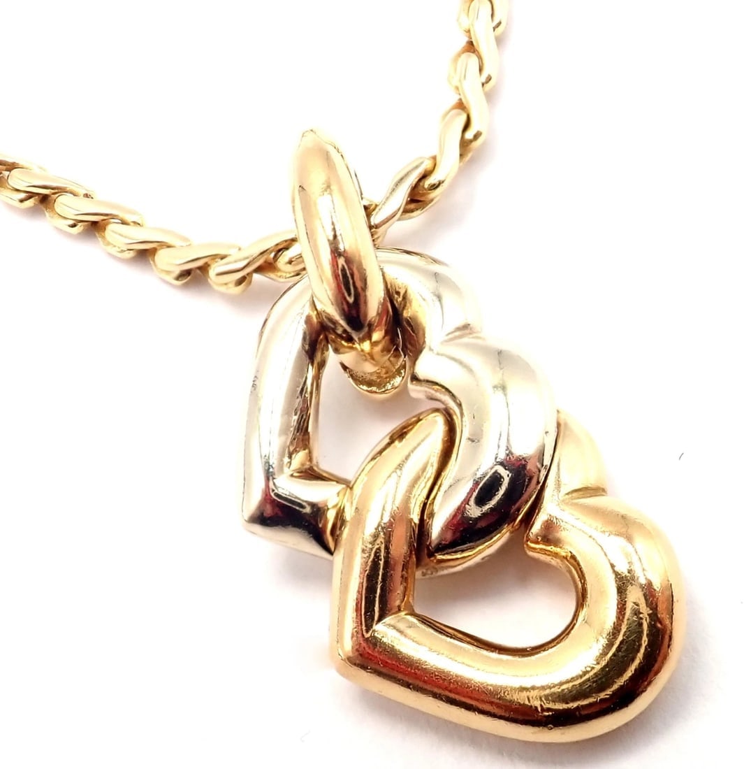 Authentic! Cartier 18k Yellow White Gold Double Heart Pendant Chain Necklace - 4