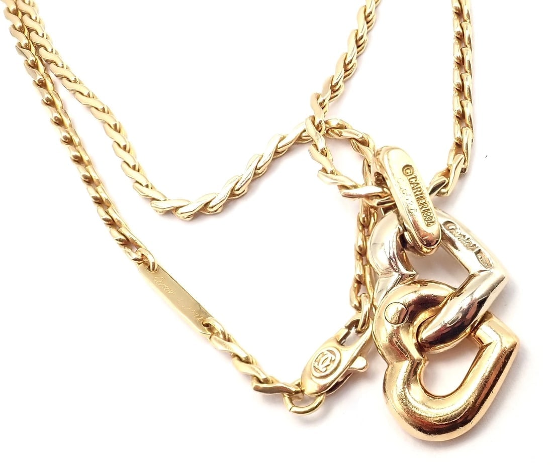 Authentic! Cartier 18k Yellow White Gold Double Heart Pendant Chain Necklace - 5