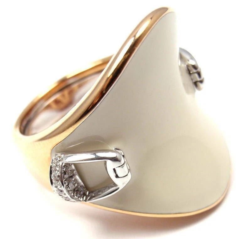 Authentic! Roberto Coin Saddle Stirrup 18k Rose Gold Diamond Enamel Ring - 2