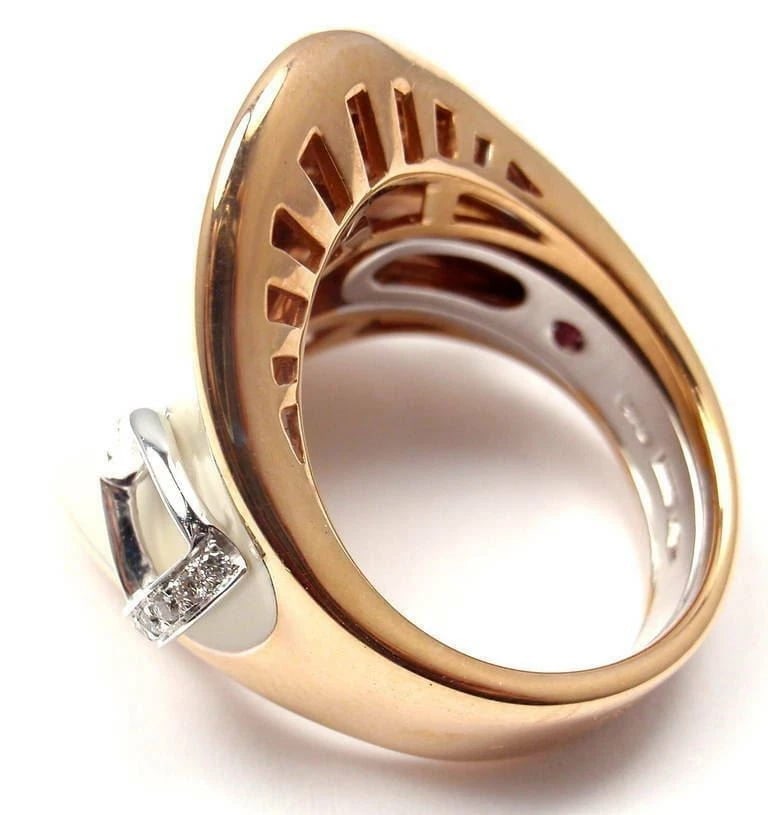 Authentic! Roberto Coin Saddle Stirrup 18k Rose Gold Diamond Enamel Ring - 3