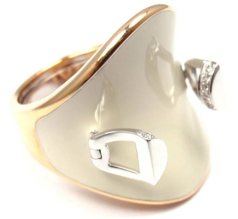 Authentic! Roberto Coin Saddle Stirrup 18k Rose Gold Diamond Enamel Ring - 7
