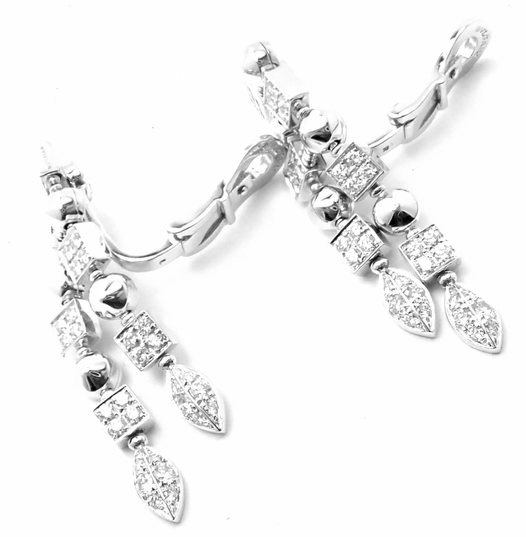 Authentic! Bulgari Bvlgari Lucea 18k White Gold Diamond Long Drop Earrings - 4