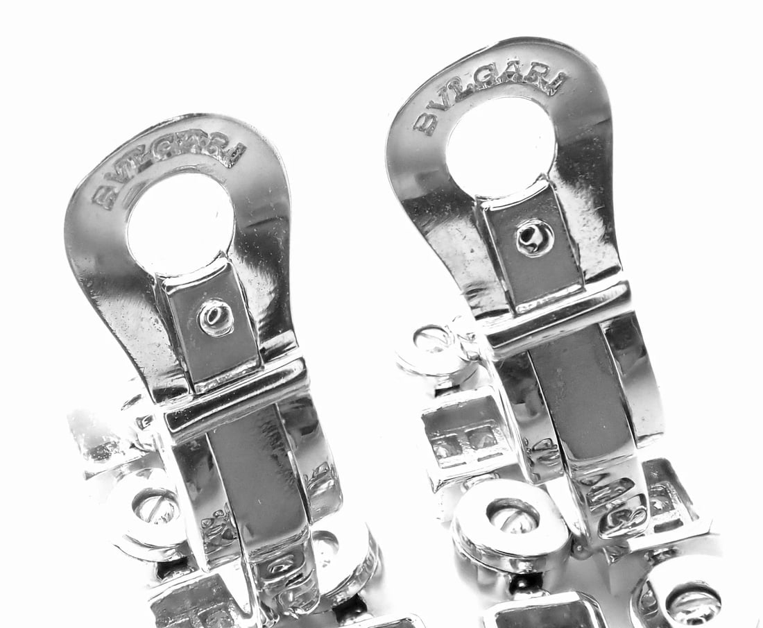 Authentic! Bulgari Bvlgari Lucea 18k White Gold Diamond Long Drop Earrings - 5