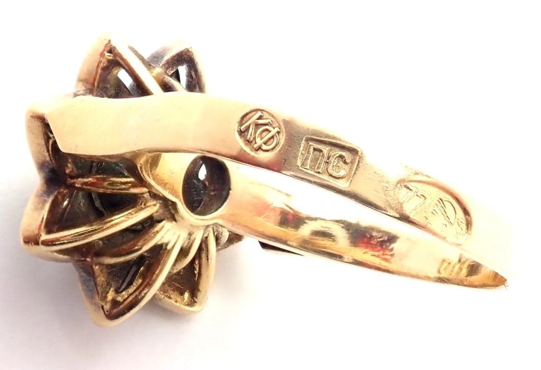 Authentic! Karl Faberge 18k Yellow Gold Diamond Ring - 5