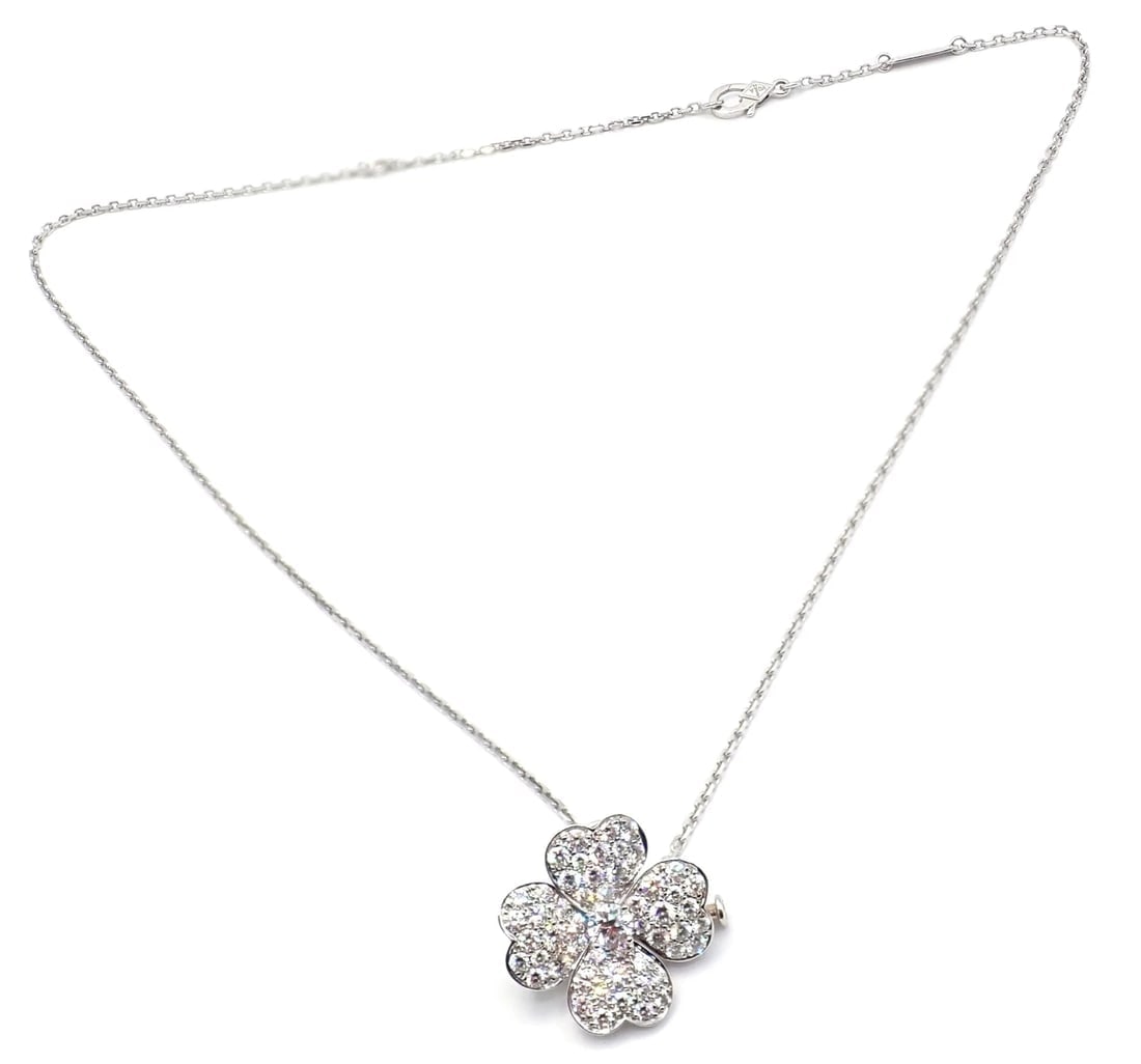 Van Cleef & Arpels Cosmos 18k White Gold Diamond Medium Brooch Pendant Necklace - 8