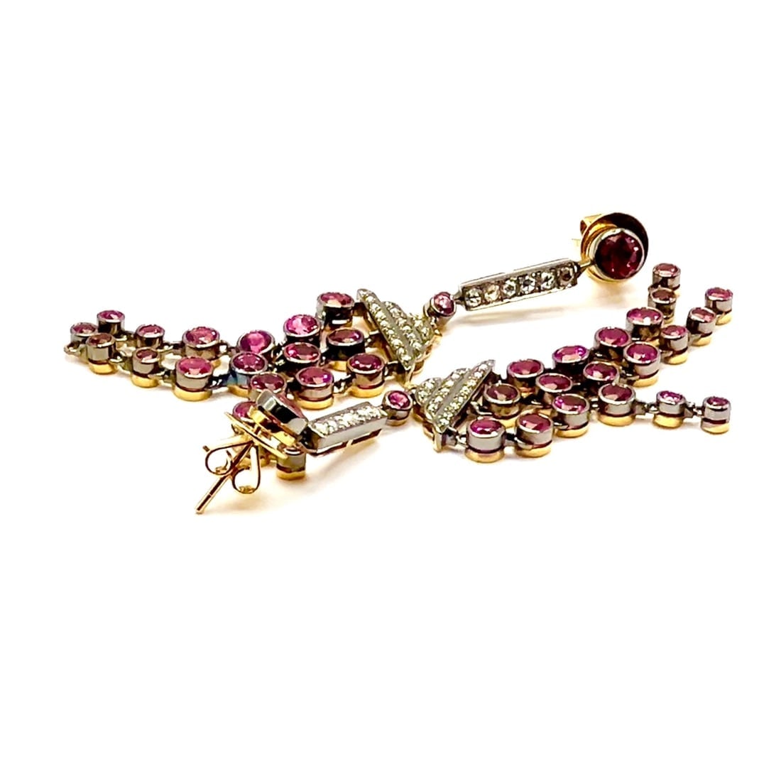 Rare! Authentic Laura Munder 18k Yellow Gold Diamond Pink Sapphire Earrings - 2