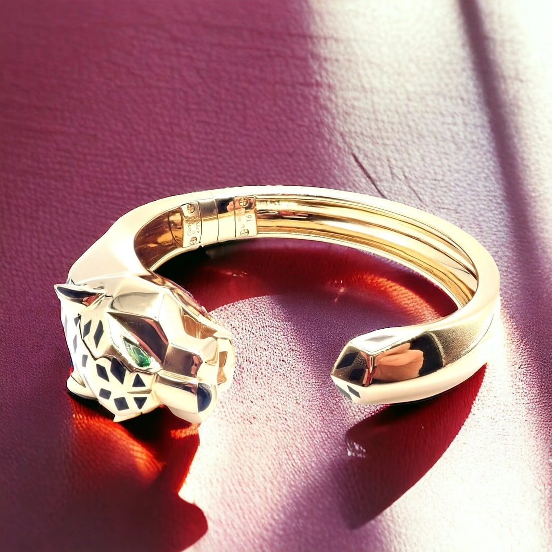 Authentic! Cartier Panther Panthere 18k Yellow Gold Bangle Bracelet Size 16 Cert - 2