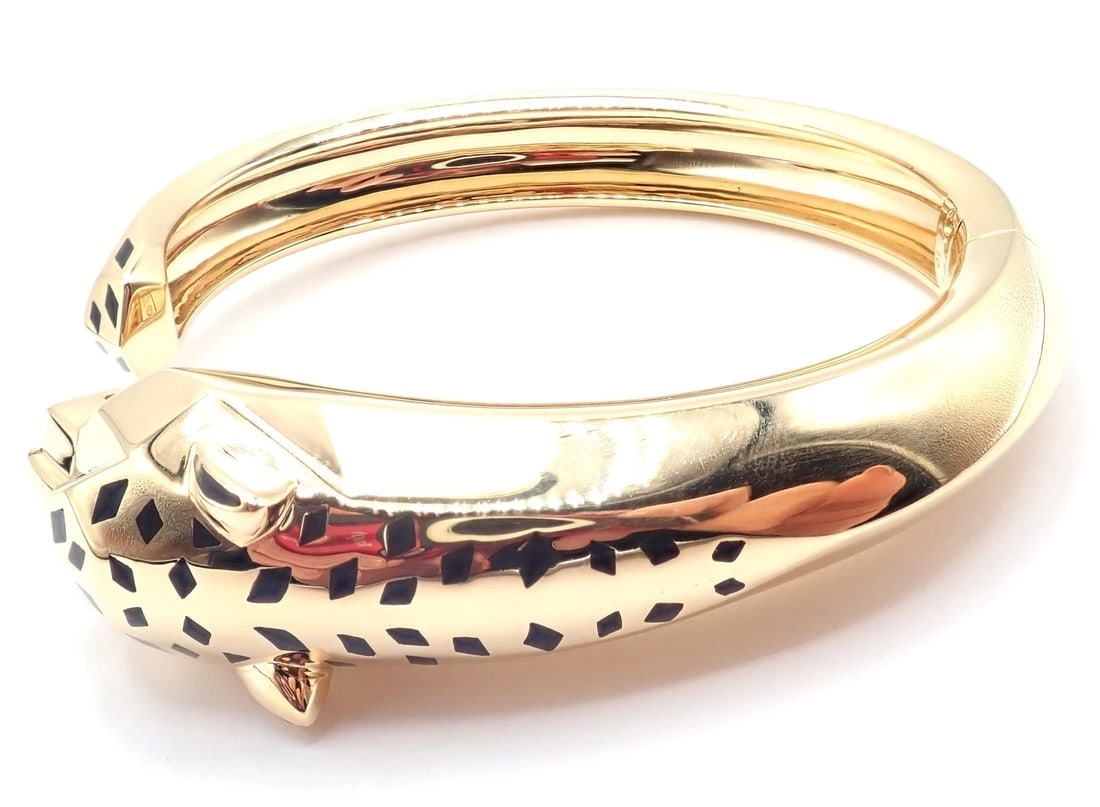 Authentic! Cartier Panther Panthere 18k Yellow Gold Bangle Bracelet Size 16 Cert - 8
