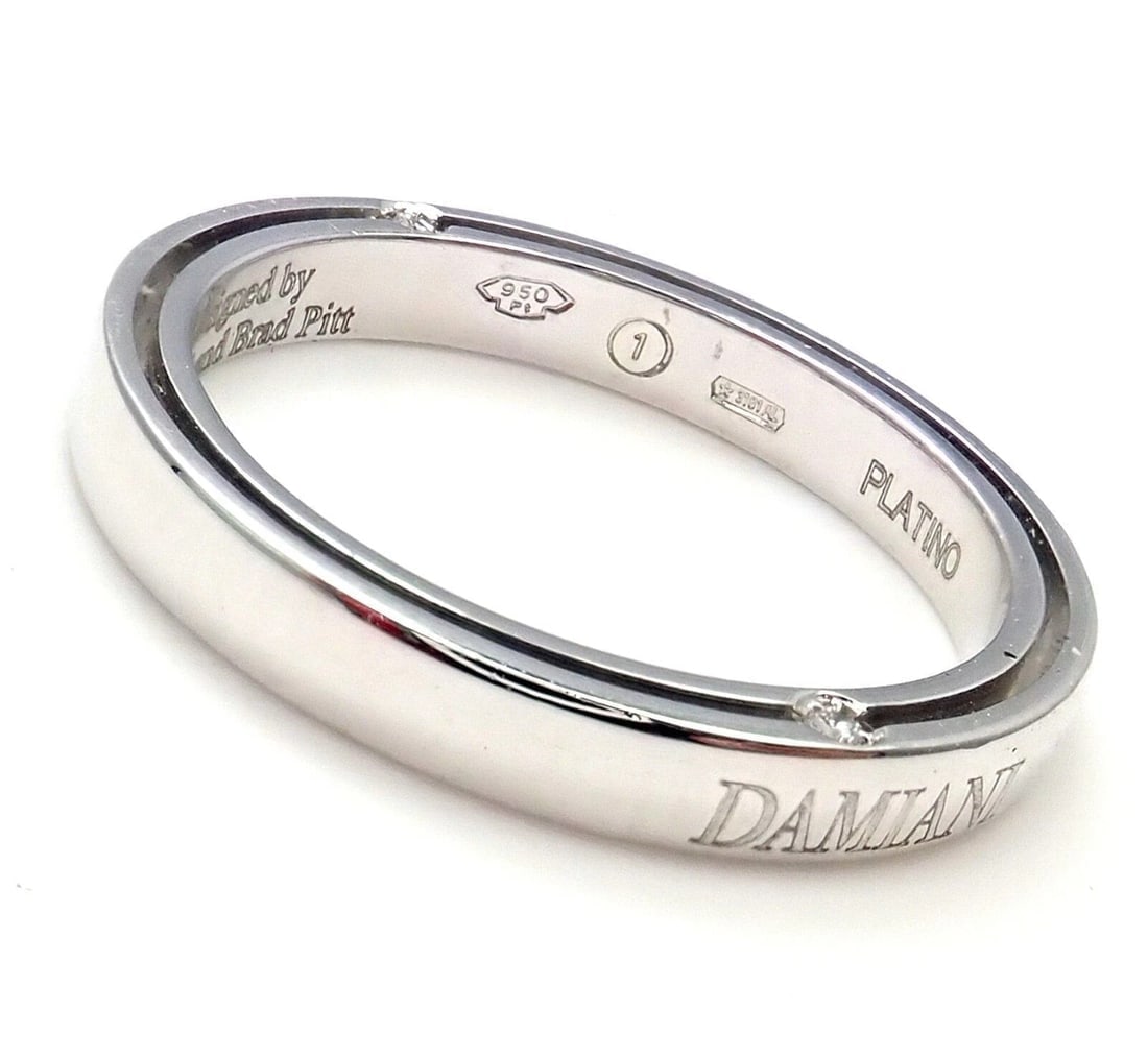 Rare! Authentic Damiani Brad Pitt Platinum 4 Diamond 3mm Band Ring Sz 8.25 - 3