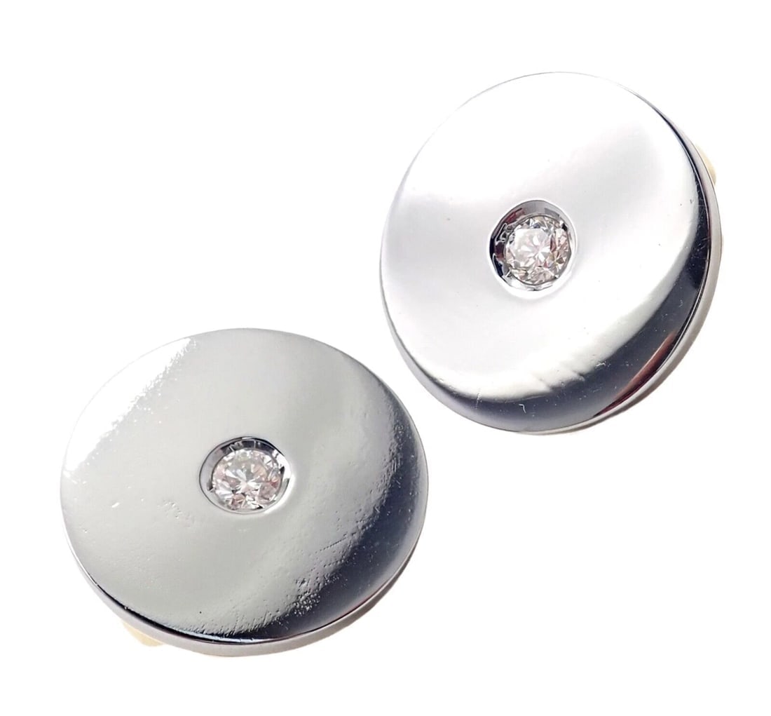 Rare! Authentic Bvlgari Bulgari 18k Yellow + White Gold Diamond Disc Earrings - 9