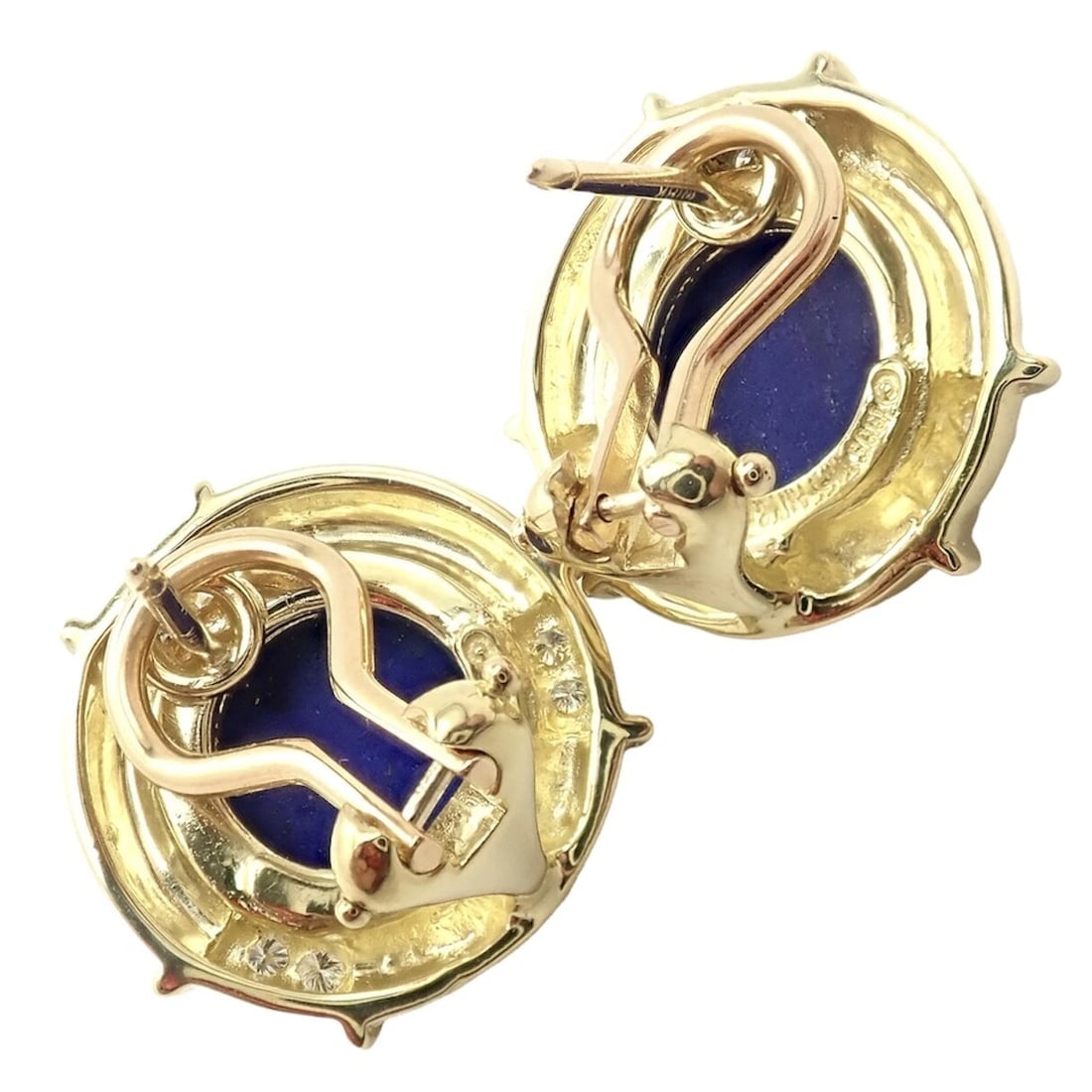 Authentic! Tiffany & Co 18k Yellow Gold Diamond Lapis Lazuli Earrings - 6