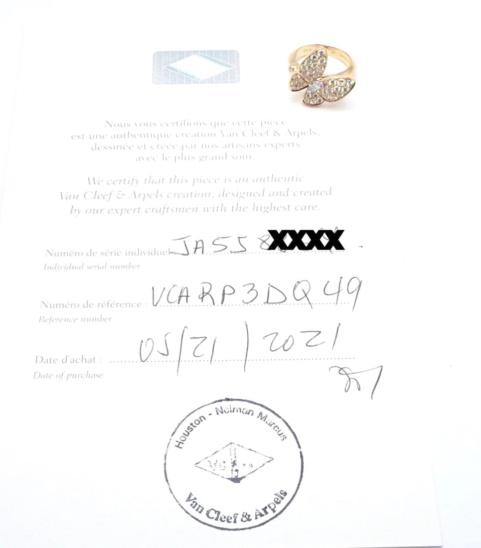 Authentic! Van Cleef & Arpels 18k Yellow Gold Diamond Two Butterfly Ring Cert. - 5