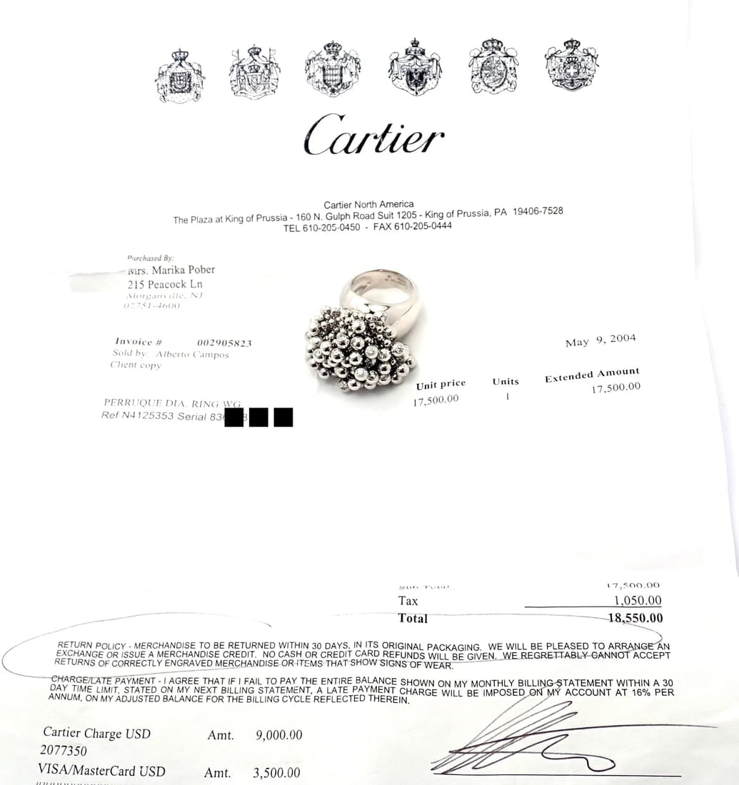 Authentic! Cartier Perruque Paris Nouvelle Vague 18k Gold Diamond Ring Paper - 6