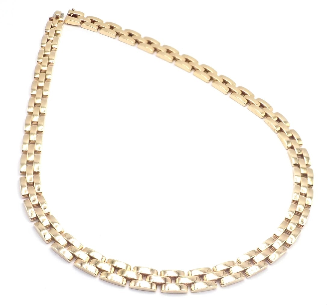 Authentic! Cartier 3 Row Maillon Panther Panthere 18k Yellow Gold Link Necklace - 5