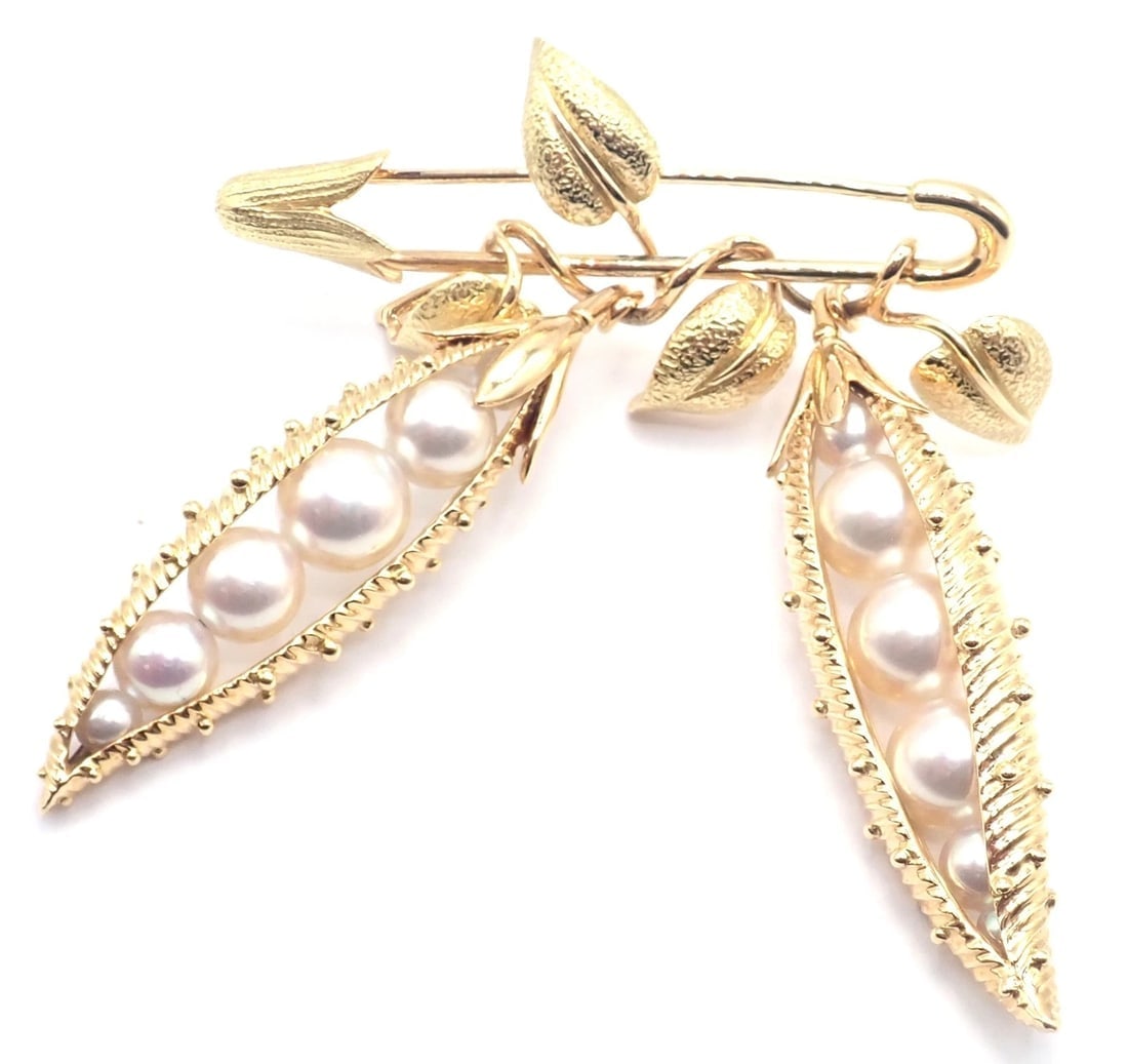 Authentic! Tiffany & Co Schlumberger Peapod 18k Yellow Gold Pearl Pin Brooch - 4
