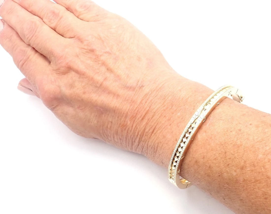 Authentic! Bulgari Bvlgari B.Zero1 Rock 18k Yellow Gold Diamond Bangle Bracelet - 3
