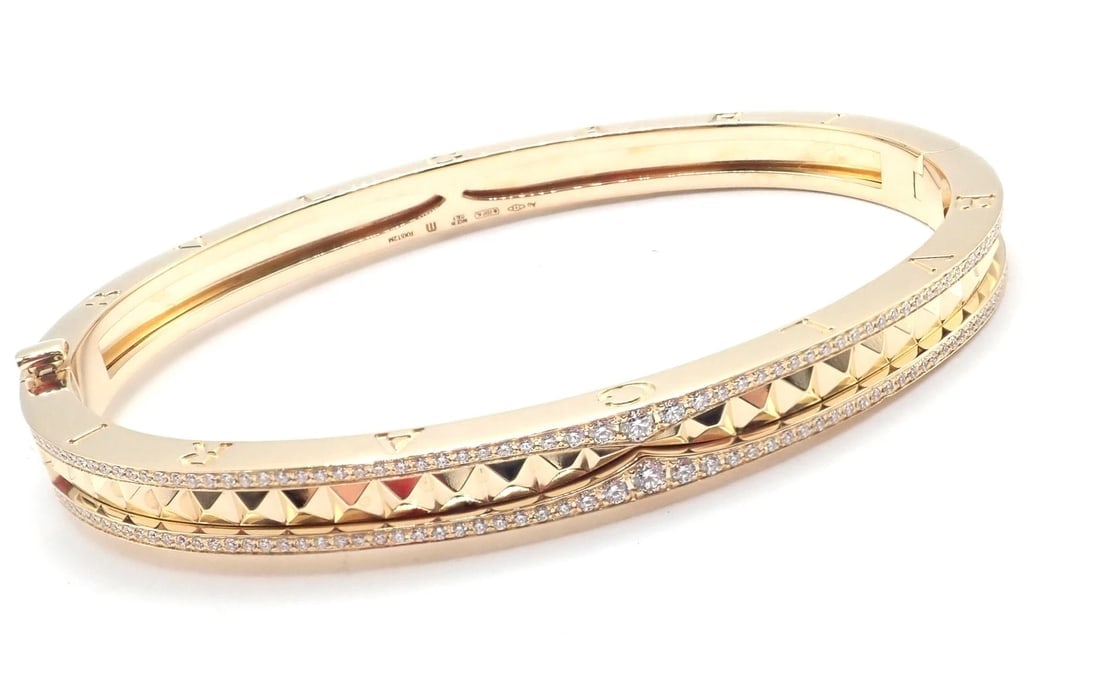 Authentic! Bulgari Bvlgari B.Zero1 Rock 18k Yellow Gold Diamond Bangle Bracelet - 6