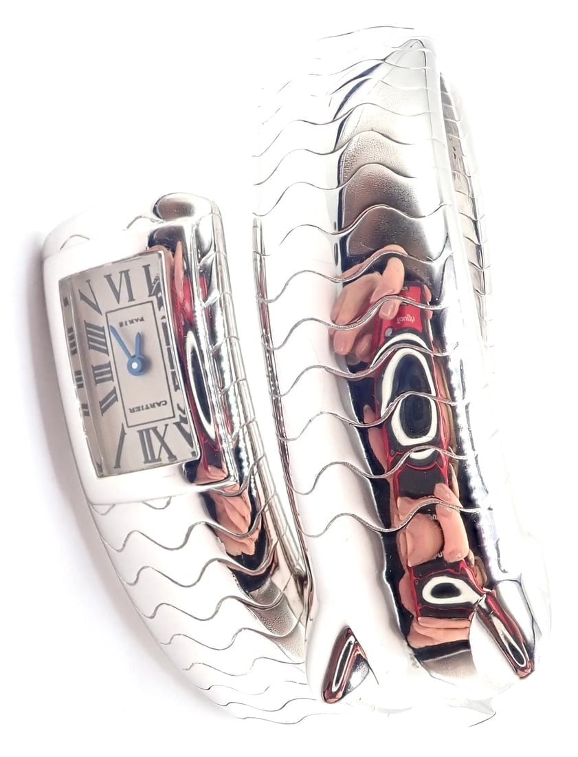 Cartier Panther Panthere 18k White Gold Lakarda Bangle Bracelet Watch Paper - 8