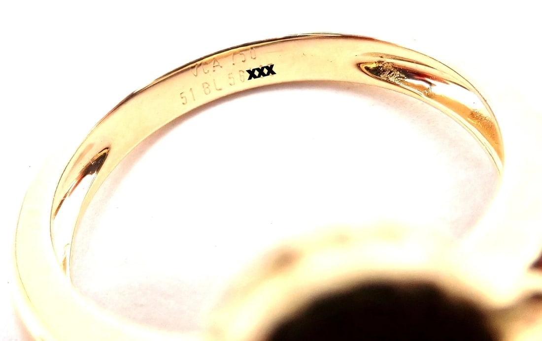 Authentic! Van Cleef & Arpels Alhambra 18k Yellow Gold Coral Diamond Ring Paper - 10