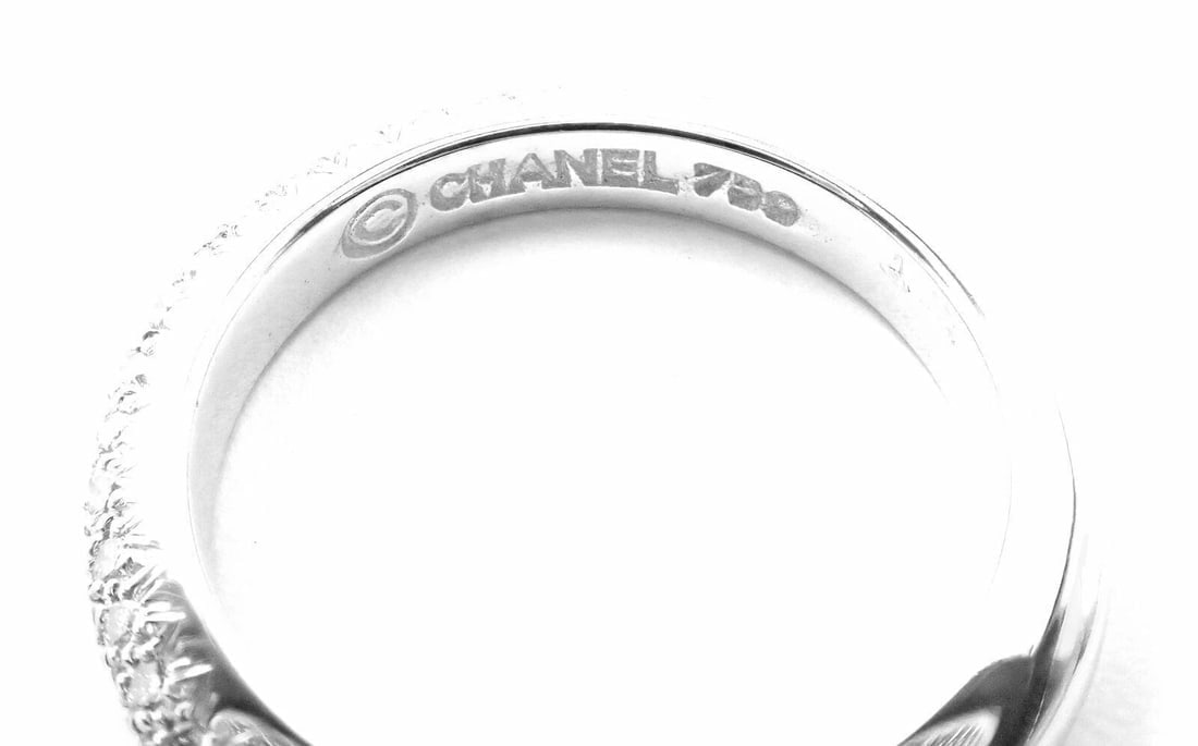 Authentic! Chanel 18k White Gold Diamond Band Ring - 5