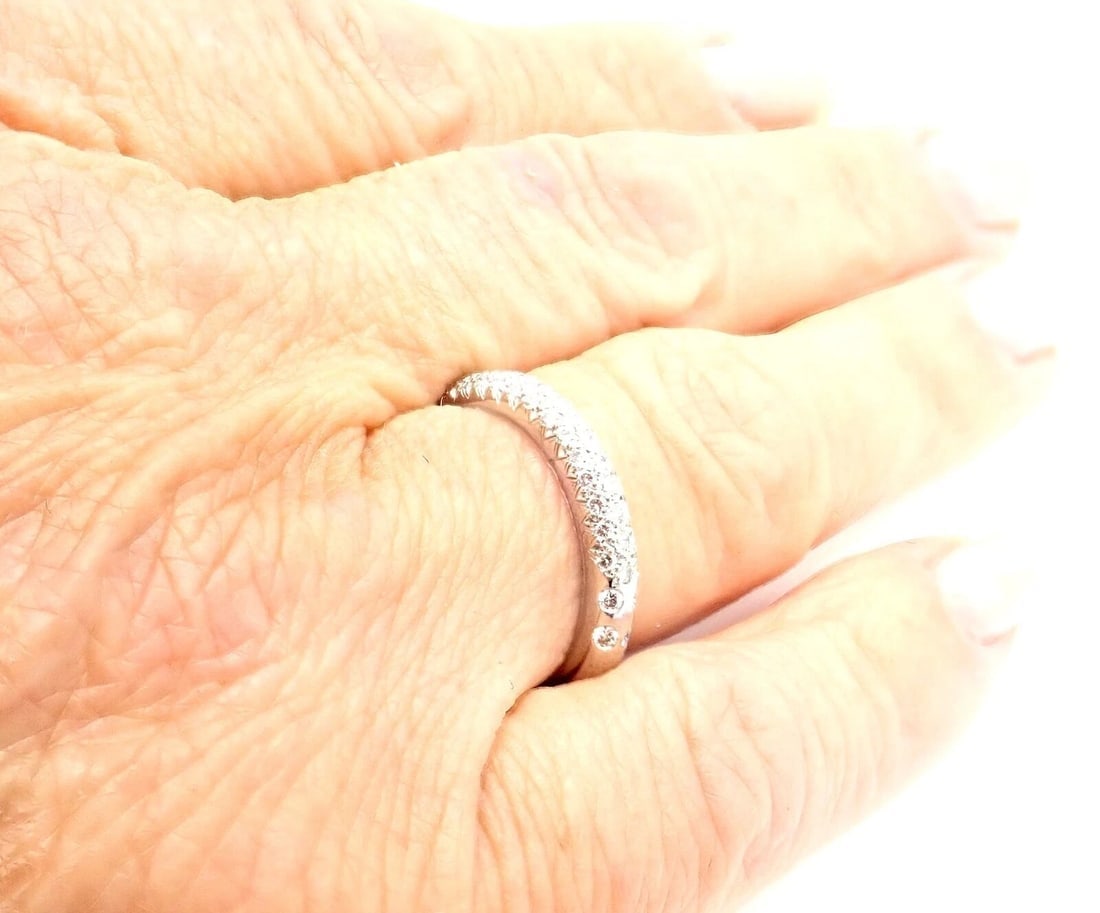 Authentic! Chanel 18k White Gold Diamond Band Ring - 8